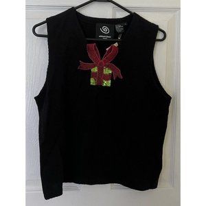 Vintage Michael Simon Event Christmas Sweater Vest Black Sequin NWT Women  Large